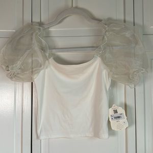 NWT altard state white crop top with puffy sleeve size XS